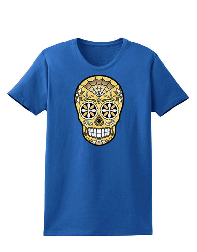 TooLoud Version 8 Gold Day of the Dead Calavera Womens Dark T-Shirt-Womens T-Shirt-TooLoud-Royal-Blue-X-Small-Davson Sales