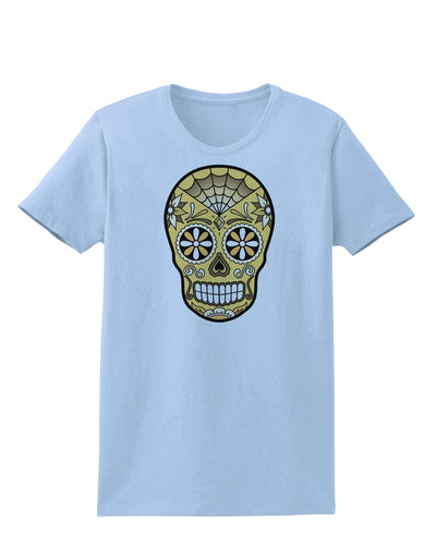 TooLoud Version 8 Gold Day of the Dead Calavera Womens T-Shirt-Womens T-Shirt-TooLoud-Light-Blue-X-Small-Davson Sales