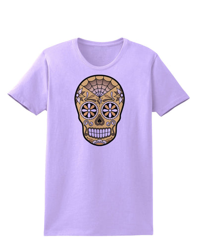 TooLoud Version 8 Gold Day of the Dead Calavera Womens T-Shirt-Womens T-Shirt-TooLoud-Lavender-X-Small-Davson Sales
