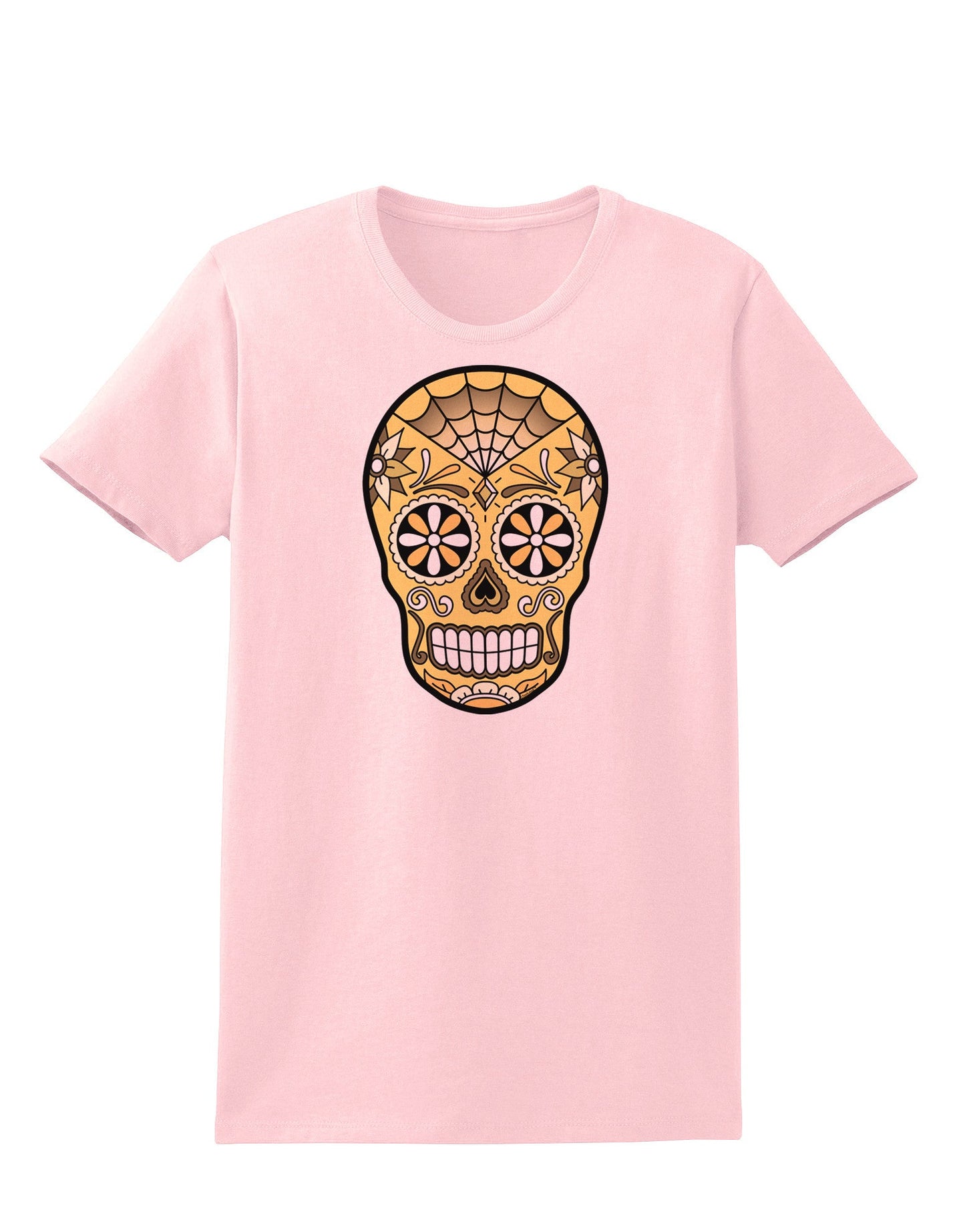 TooLoud Version 8 Gold Day of the Dead Calavera Womens T-Shirt-Womens T-Shirt-TooLoud-PalePink-X-Small-Davson Sales