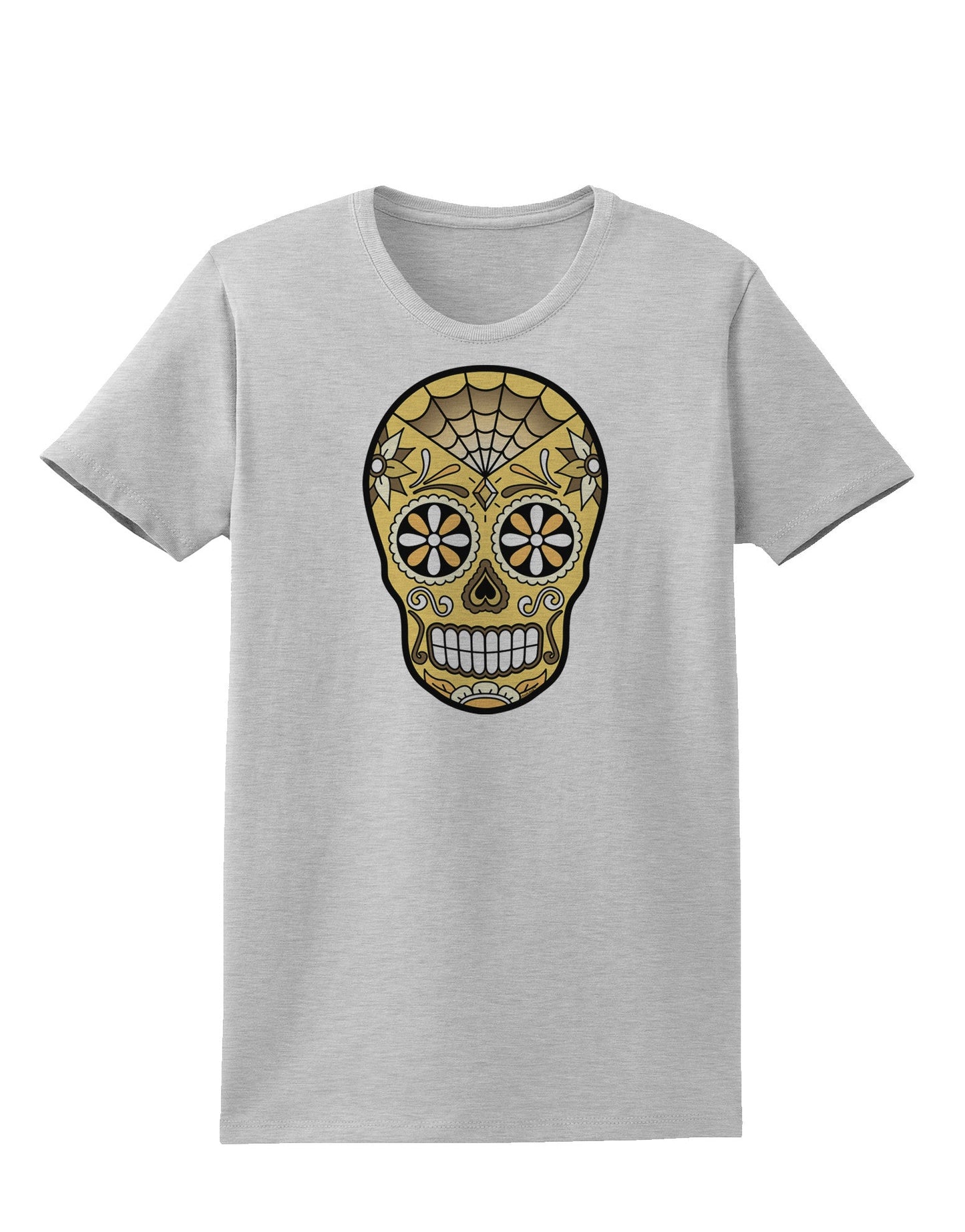 TooLoud Version 8 Gold Day of the Dead Calavera Womens T-Shirt-Womens T-Shirt-TooLoud-AshGray-X-Small-Davson Sales