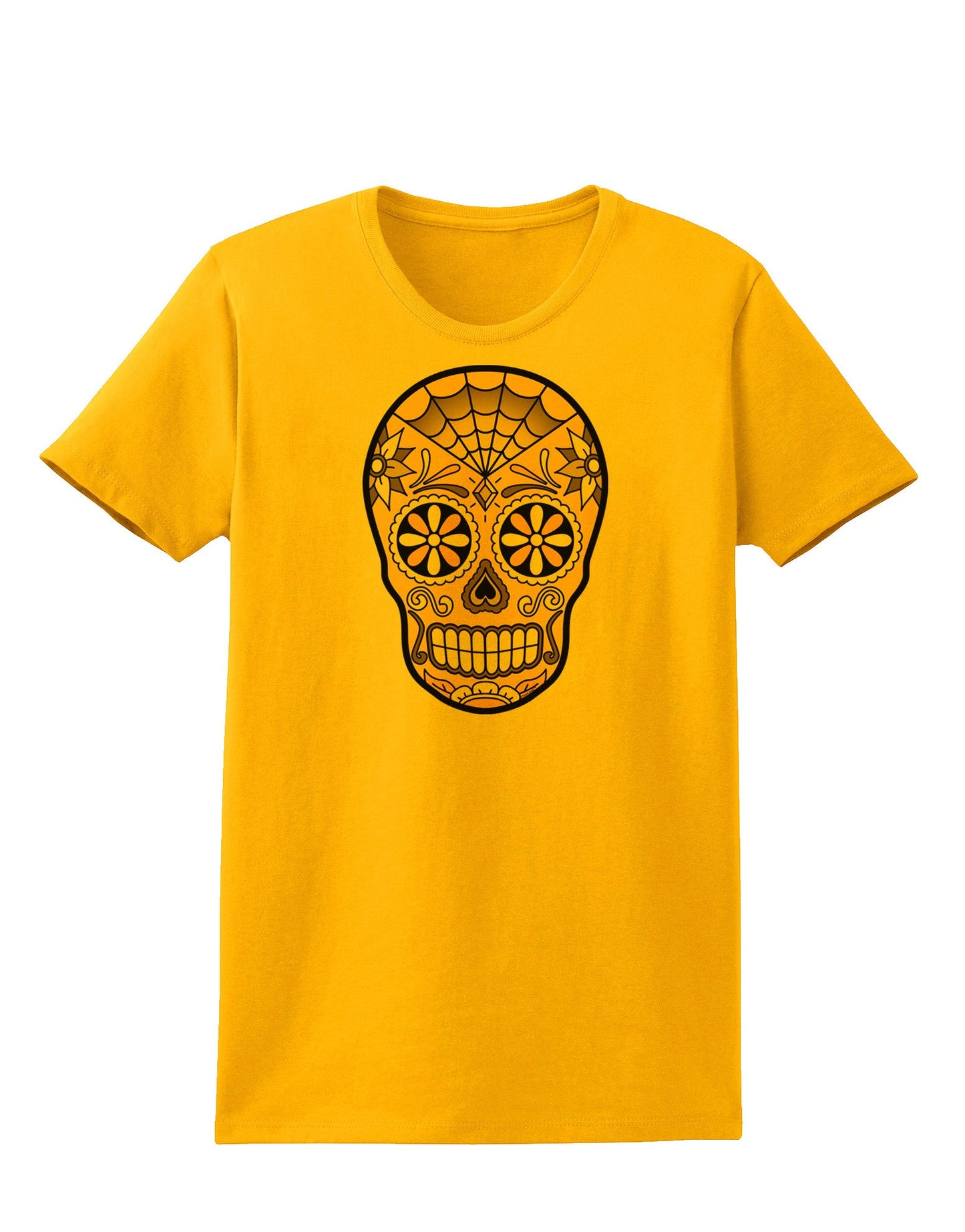 TooLoud Version 8 Gold Day of the Dead Calavera Womens T-Shirt-Womens T-Shirt-TooLoud-Gold-X-Small-Davson Sales