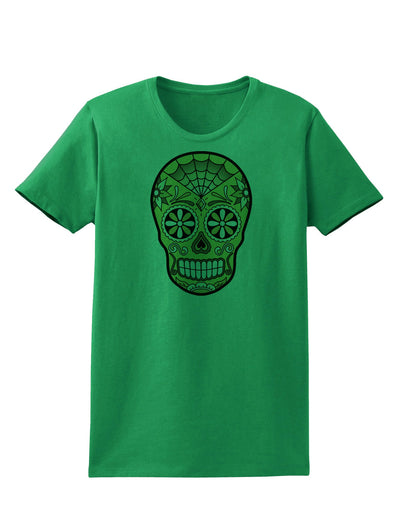 TooLoud Version 8 Gold Day of the Dead Calavera Womens T-Shirt-Womens T-Shirt-TooLoud-Kelly-Green-X-Small-Davson Sales