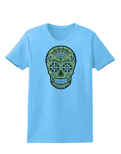 TooLoud Version 8 Gold Day of the Dead Calavera Womens T-Shirt-Womens T-Shirt-TooLoud-Aquatic-Blue-X-Small-Davson Sales