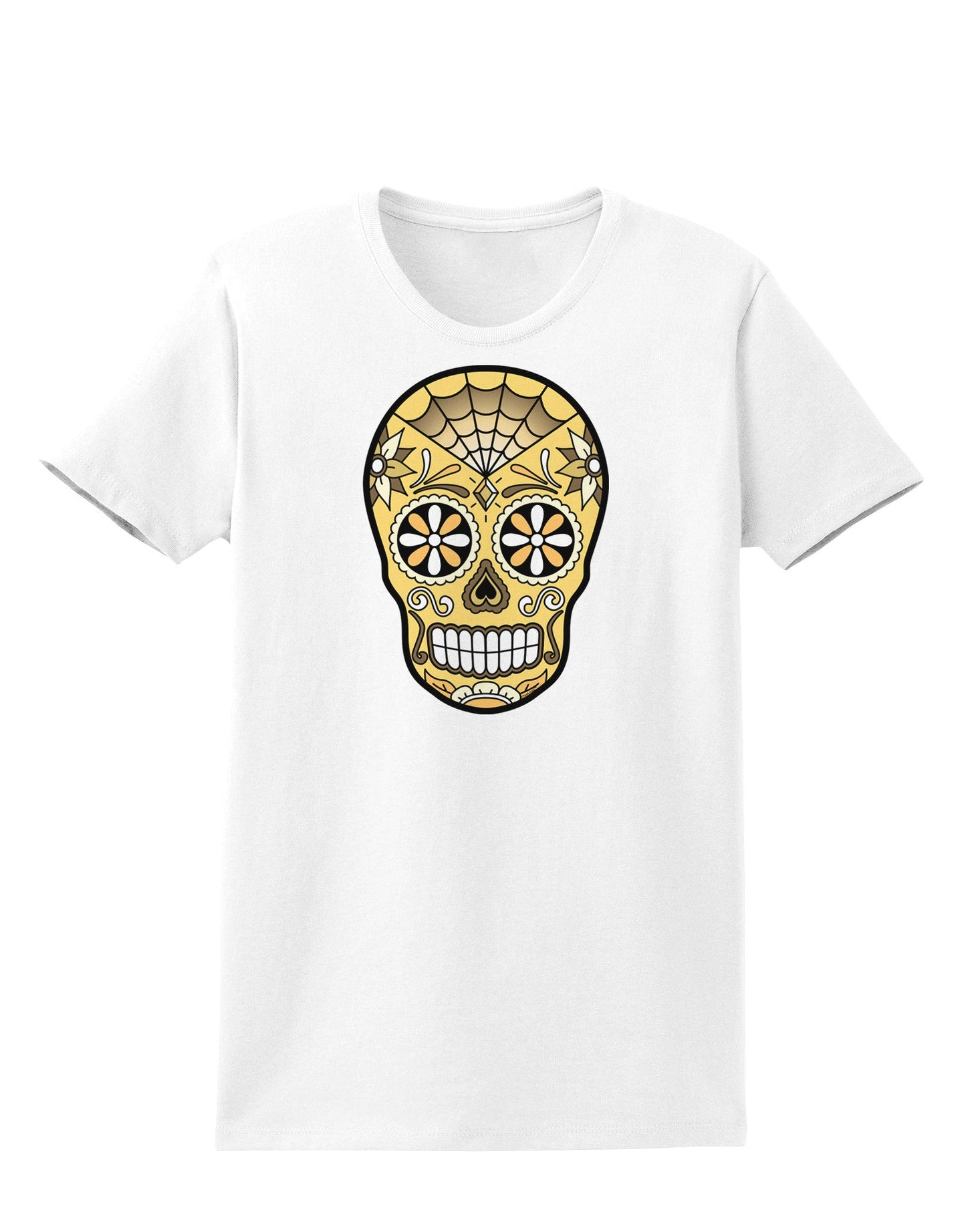 TooLoud Version 8 Gold Day of the Dead Calavera Womens T-Shirt-Womens T-Shirt-TooLoud-White-X-Small-Davson Sales