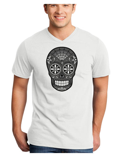 TooLoud Version 9 Black and White Day of the Dead Calavera Adult V-Neck T-shirt-Mens V-Neck T-Shirt-TooLoud-White-Small-Davson Sales