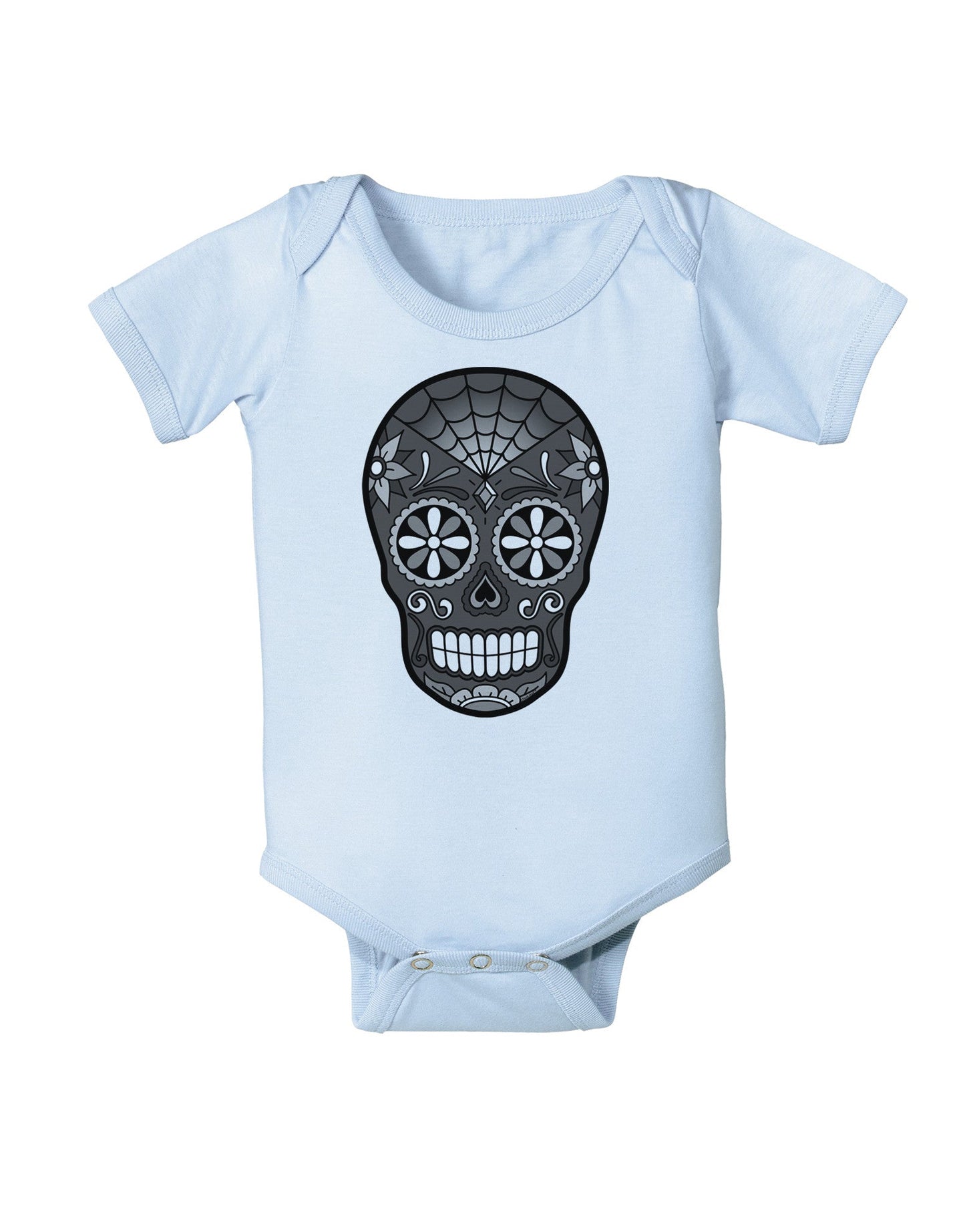 TooLoud Version 9 Black and White Day of the Dead Calavera Baby Romper Bodysuit-Baby Romper-TooLoud-Light-Blue-06-Months-Davson Sales