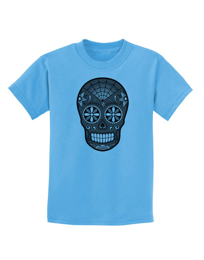 TooLoud Version 9 Black and White Day of the Dead Calavera Childrens T-Shirt-Childrens T-Shirt-TooLoud-Aquatic-Blue-X-Small-Davson Sales