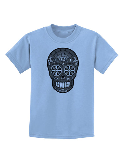 TooLoud Version 9 Black and White Day of the Dead Calavera Childrens T-Shirt-Childrens T-Shirt-TooLoud-Light-Blue-X-Small-Davson Sales