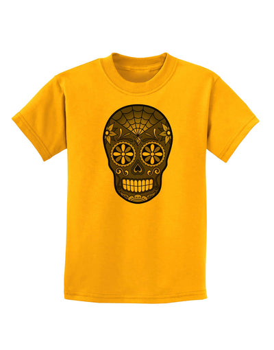 TooLoud Version 9 Black and White Day of the Dead Calavera Childrens T-Shirt-Childrens T-Shirt-TooLoud-Gold-X-Small-Davson Sales