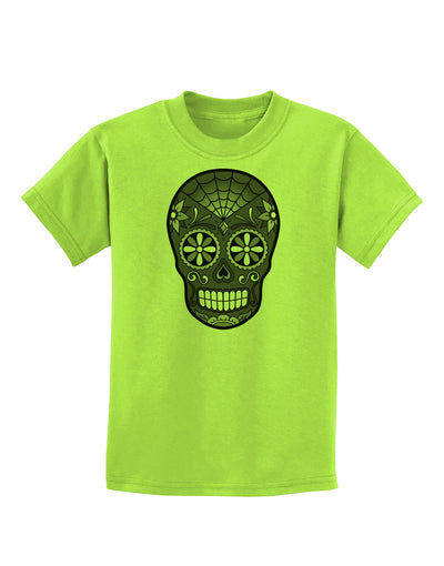 TooLoud Version 9 Black and White Day of the Dead Calavera Childrens T-Shirt-Childrens T-Shirt-TooLoud-Lime-Green-X-Small-Davson Sales