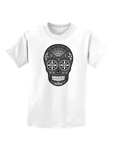 TooLoud Version 9 Black and White Day of the Dead Calavera Childrens T-Shirt-Childrens T-Shirt-TooLoud-White-X-Small-Davson Sales