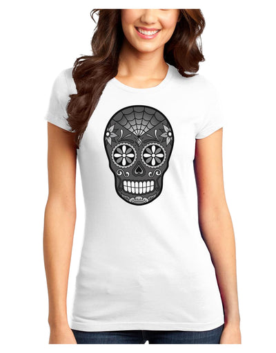 TooLoud Version 9 Black and White Day of the Dead Calavera Juniors T-Shirt-Womens Juniors T-Shirt-TooLoud-White-Juniors Fitted XS-Davson Sales