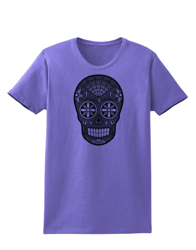 TooLoud Version 9 Black and White Day of the Dead Calavera Womens T-Shirt-Womens T-Shirt-TooLoud-Violet-X-Small-Davson Sales