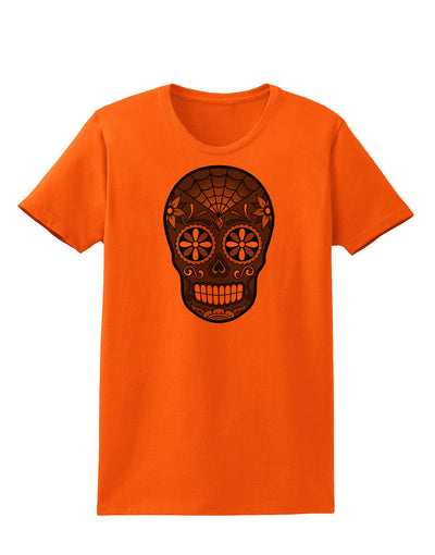 TooLoud Version 9 Black and White Day of the Dead Calavera Womens T-Shirt-Womens T-Shirt-TooLoud-Orange-X-Small-Davson Sales