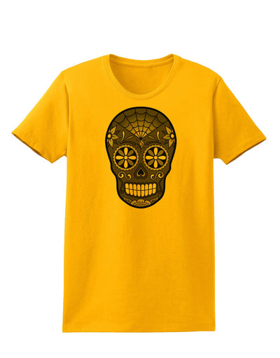 TooLoud Version 9 Black and White Day of the Dead Calavera Womens T-Shirt-Womens T-Shirt-TooLoud-Gold-X-Small-Davson Sales