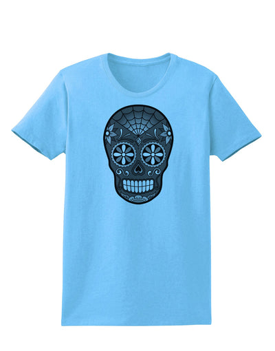 TooLoud Version 9 Black and White Day of the Dead Calavera Womens T-Shirt-Womens T-Shirt-TooLoud-Aquatic-Blue-X-Small-Davson Sales