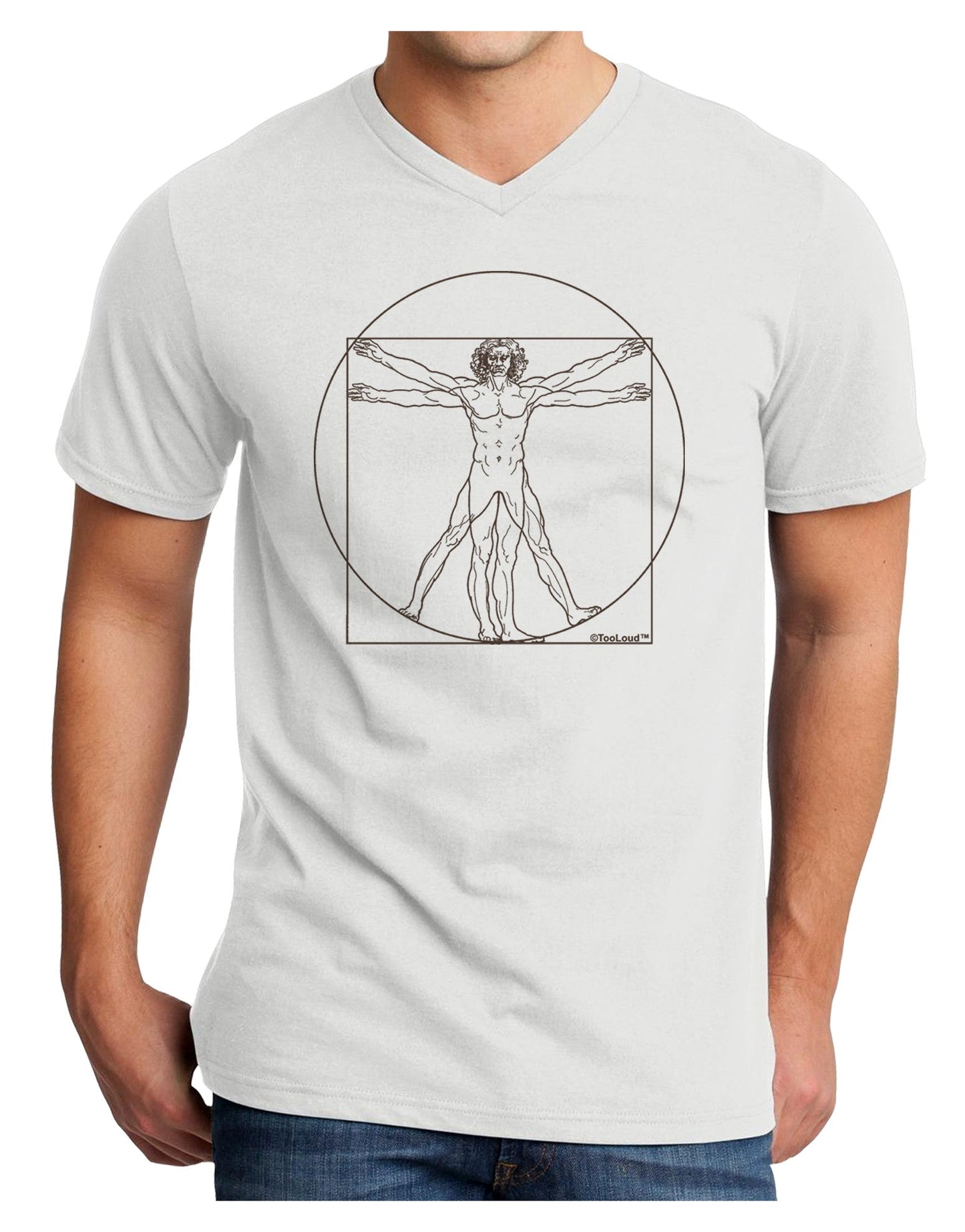 TooLoud Vitruvian Man Drawing Adult V-Neck T-shirt-Mens V-Neck T-Shirt-TooLoud-White-Small-Davson Sales