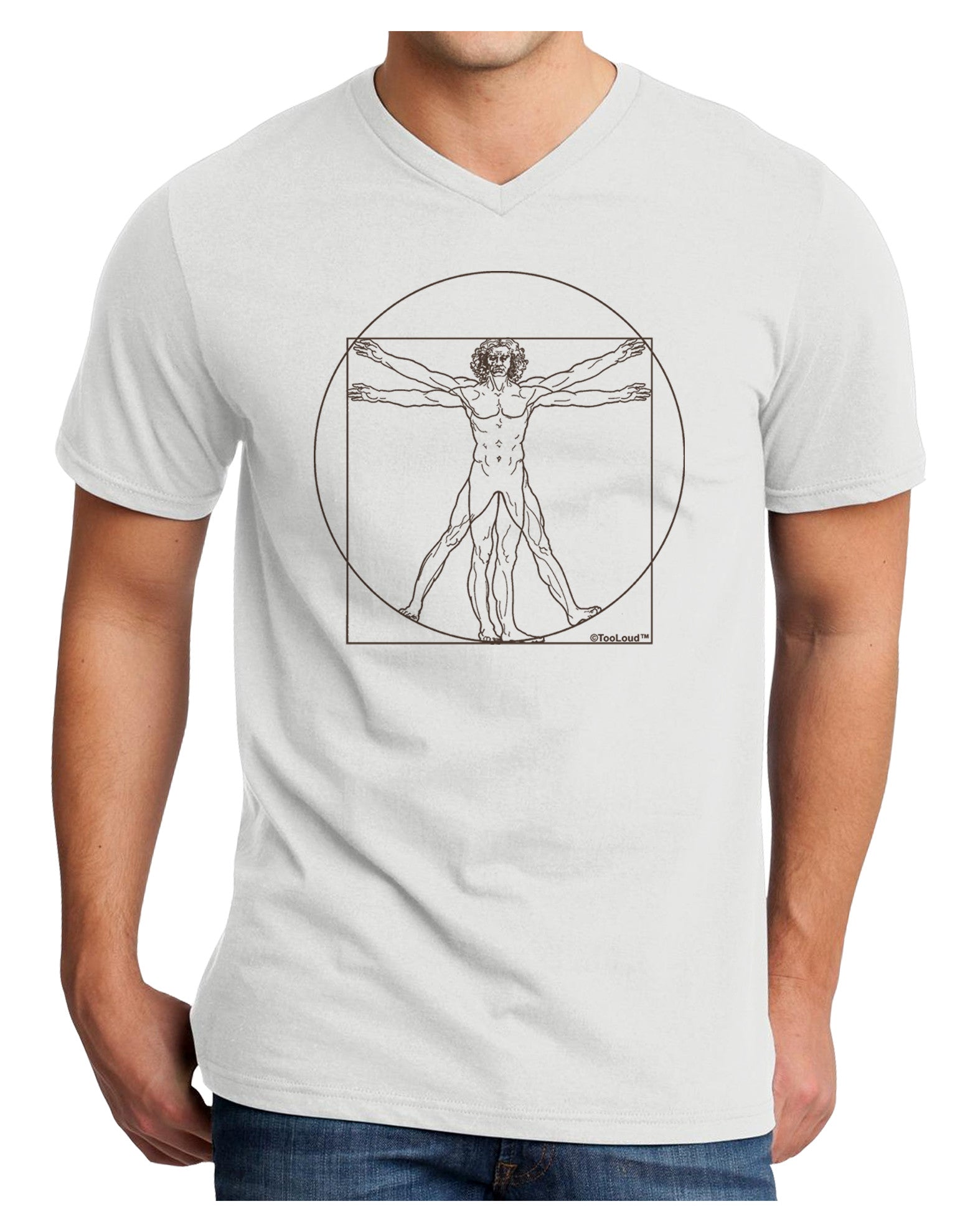 TooLoud Vitruvian Man Drawing Adult V-Neck T-shirt-Mens V-Neck T-Shirt-TooLoud-White-Small-Davson Sales