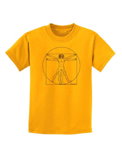 TooLoud Vitruvian Man Drawing Childrens T-Shirt-Childrens T-Shirt-TooLoud-Gold-X-Small-Davson Sales