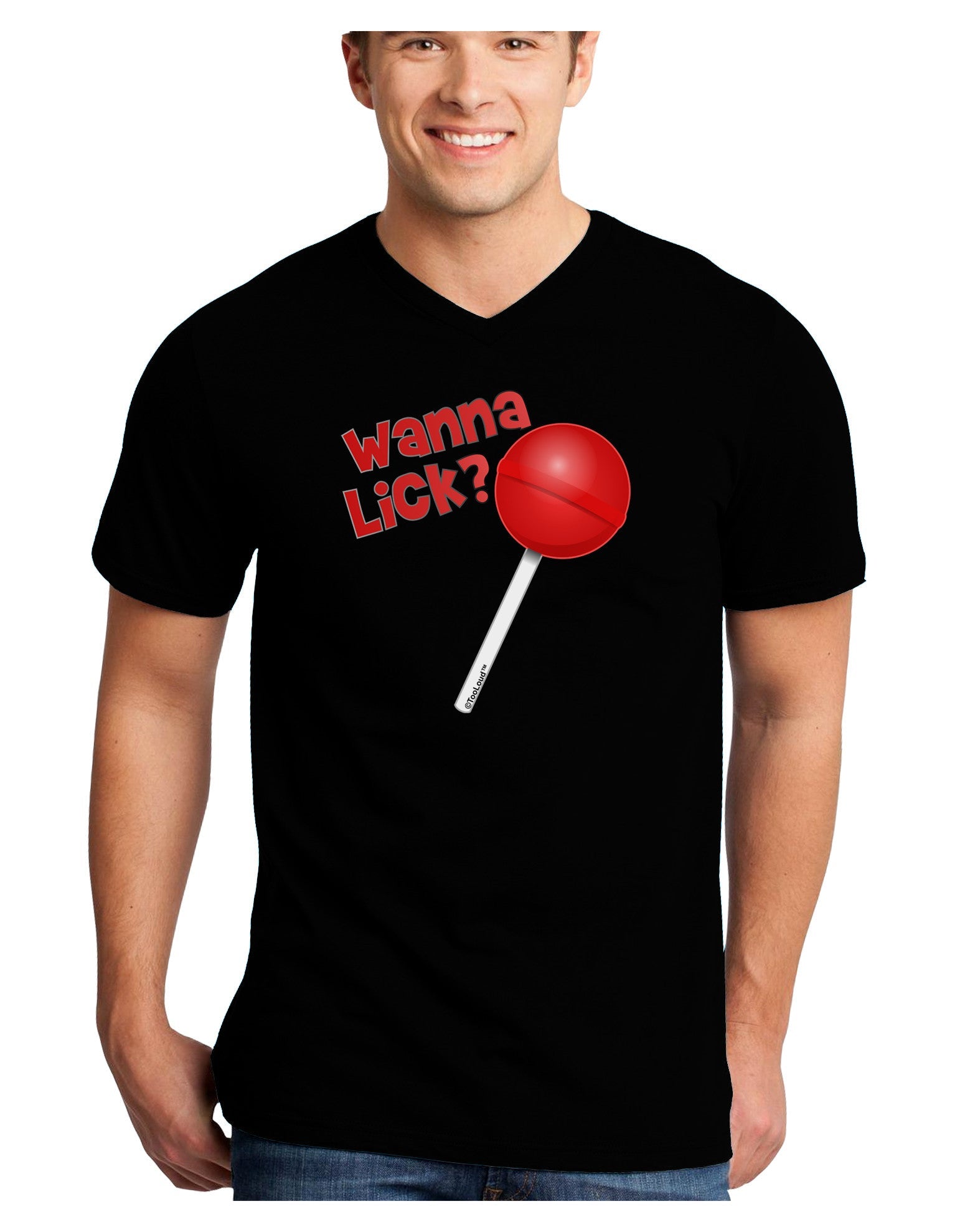 TooLoud Wanna Lick Lollipop Adult Dark V-Neck T-Shirt-Mens V-Neck T-Shirt-TooLoud-Black-Small-Davson Sales