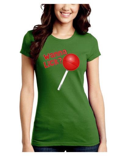 TooLoud Wanna Lick Lollipop Juniors Petite Crew Dark T-Shirt-T-Shirts Juniors Tops-TooLoud-Kiwi-Green-Juniors Fitted Small-Davson Sales