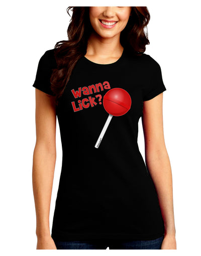 TooLoud Wanna Lick Lollipop Juniors Petite Crew Dark T-Shirt-T-Shirts Juniors Tops-TooLoud-Black-Juniors Fitted Small-Davson Sales