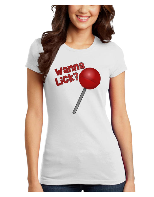 TooLoud Wanna Lick Lollipop Juniors Petite T-Shirt-T-Shirts Juniors Tops-TooLoud-White-Juniors Fitted X-Small-Davson Sales
