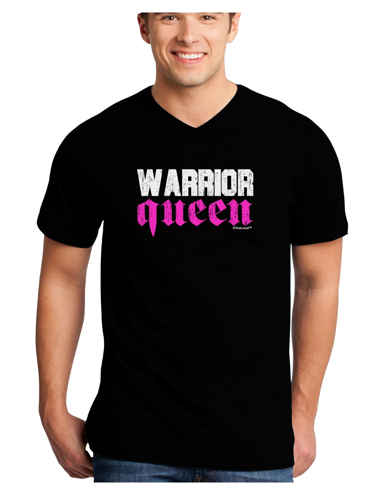 TooLoud Warrior Queen Pink Script Adult Dark V-Neck T-Shirt-TooLoud-Black-Small-Davson Sales