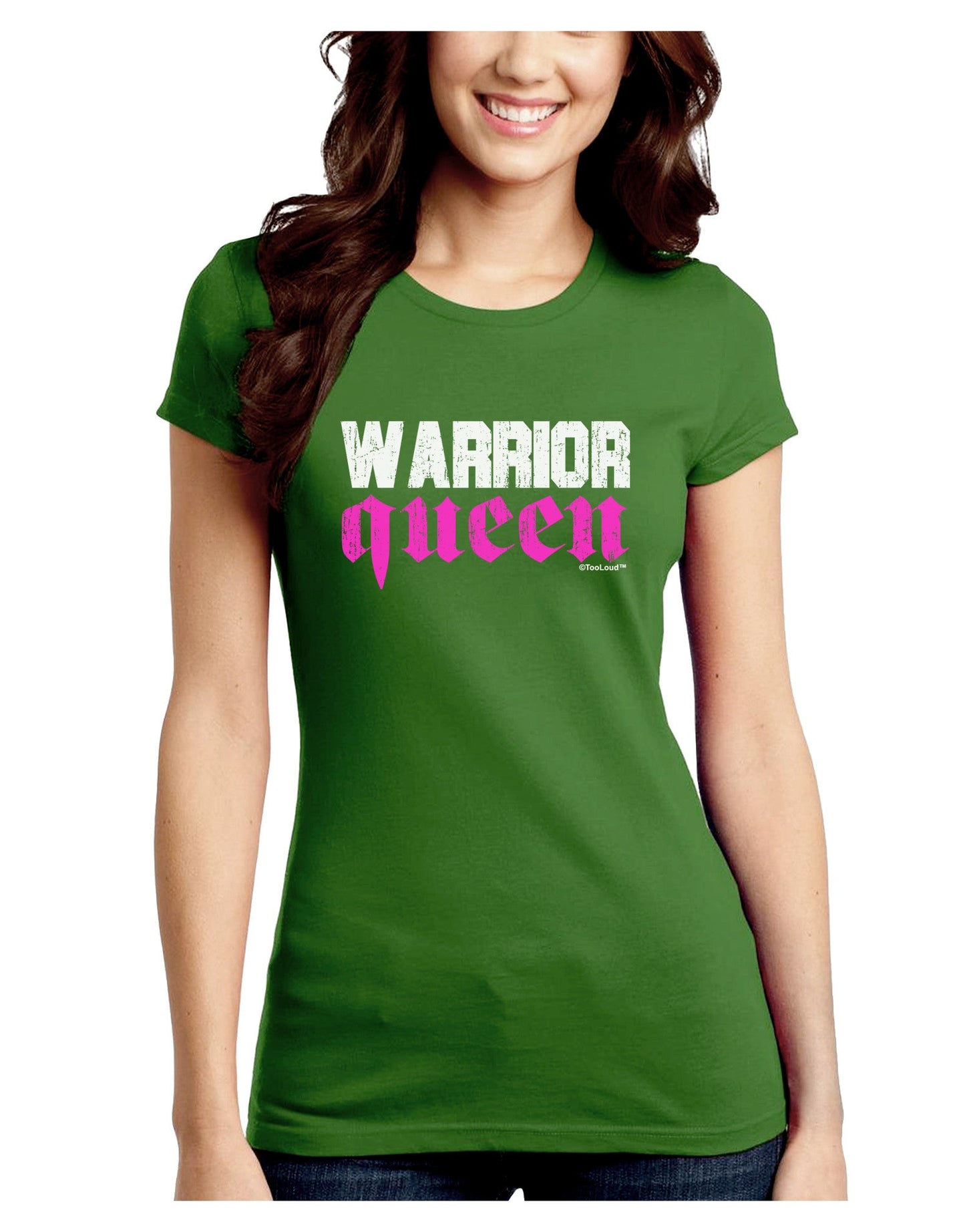 TooLoud Warrior Queen Pink Script Juniors Crew Dark T-Shirt-T-Shirts Juniors Tops-TooLoud-Kiwi-Green-Juniors Fitted Small-Davson Sales