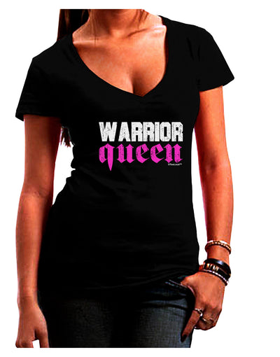 TooLoud Warrior Queen Pink Script Juniors V-Neck Dark T-Shirt-Womens V-Neck T-Shirts-TooLoud-Black-Juniors Fitted Small-Davson Sales