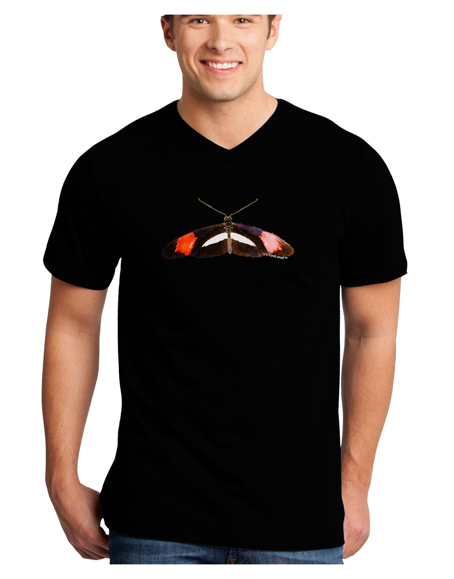 TooLoud Watercolor Butterfly Black Adult Dark V-Neck T-Shirt-TooLoud-Black-Small-Davson Sales