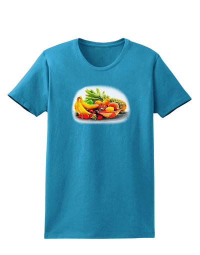 TooLoud Watercolor Fruit Bowl 1 Womens Dark T-Shirt-TooLoud-Turquoise-X-Small-Davson Sales