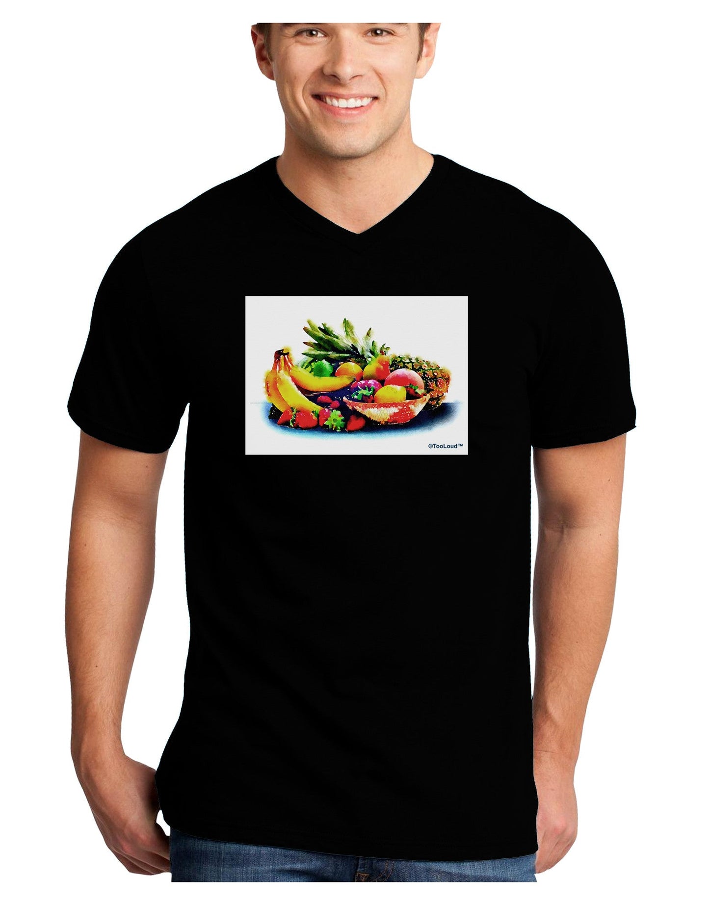 TooLoud Watercolor Fruit Bowl 3 Adult Dark V-Neck T-Shirt-TooLoud-Black-Small-Davson Sales