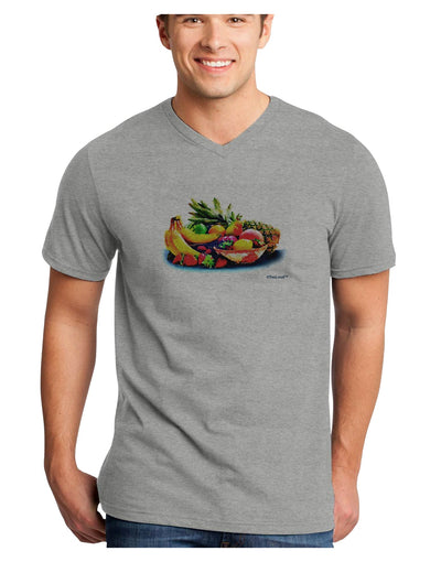 TooLoud Watercolor Fruit Bowl 3 Adult V-Neck T-shirt-Mens V-Neck T-Shirt-TooLoud-HeatherGray-Small-Davson Sales