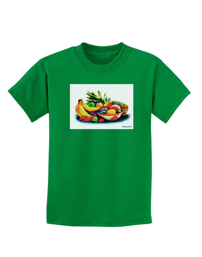 TooLoud Watercolor Fruit Bowl 3 Childrens Dark T-Shirt-Childrens T-Shirt-TooLoud-Kelly-Green-X-Small-Davson Sales