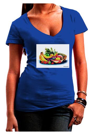 TooLoud Watercolor Fruit Bowl 3 Juniors V-Neck Dark T-Shirt-Womens V-Neck T-Shirts-TooLoud-Royal-Blue-Juniors Fitted Small-Davson Sales