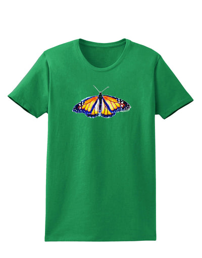 TooLoud Watercolor Monarch Butterfly Womens Dark T-Shirt-TooLoud-Kelly-Green-X-Small-Davson Sales