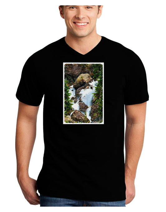 TooLoud Waterfall Watercolor Adult Dark V-Neck T-Shirt-TooLoud-Black-Small-Davson Sales