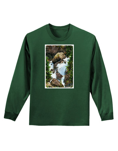 TooLoud Waterfall Watercolor Adult Long Sleeve Dark T-Shirt-TooLoud-Dark-Green-Small-Davson Sales