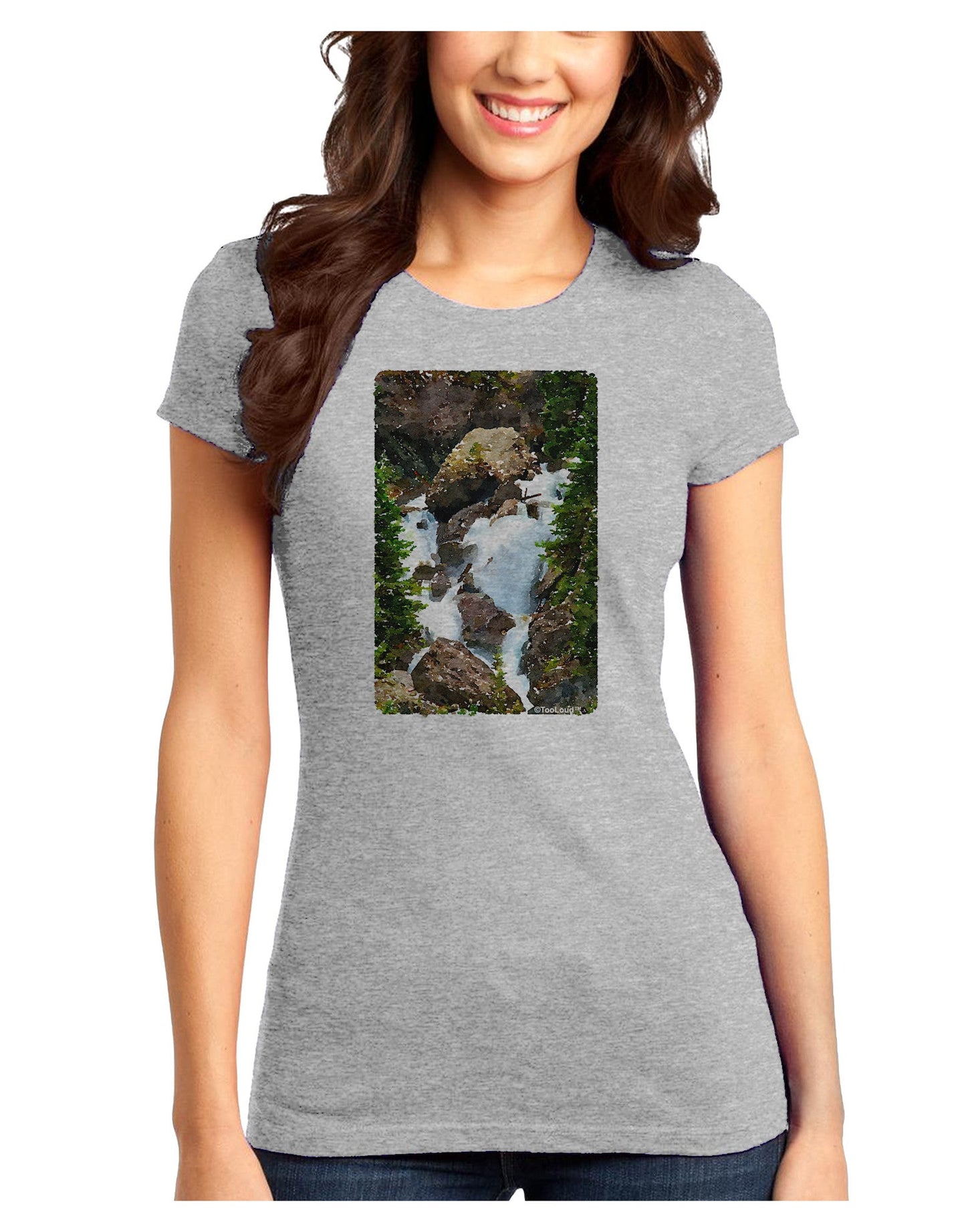 TooLoud Waterfall Watercolor Juniors T-Shirt-Womens Juniors T-Shirt-TooLoud-Ash-Gray-Juniors Fitted X-Small-Davson Sales