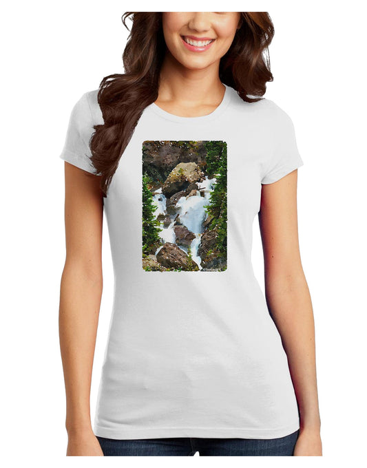 TooLoud Waterfall Watercolor Juniors T-Shirt-Womens Juniors T-Shirt-TooLoud-White-Juniors Fitted X-Small-Davson Sales
