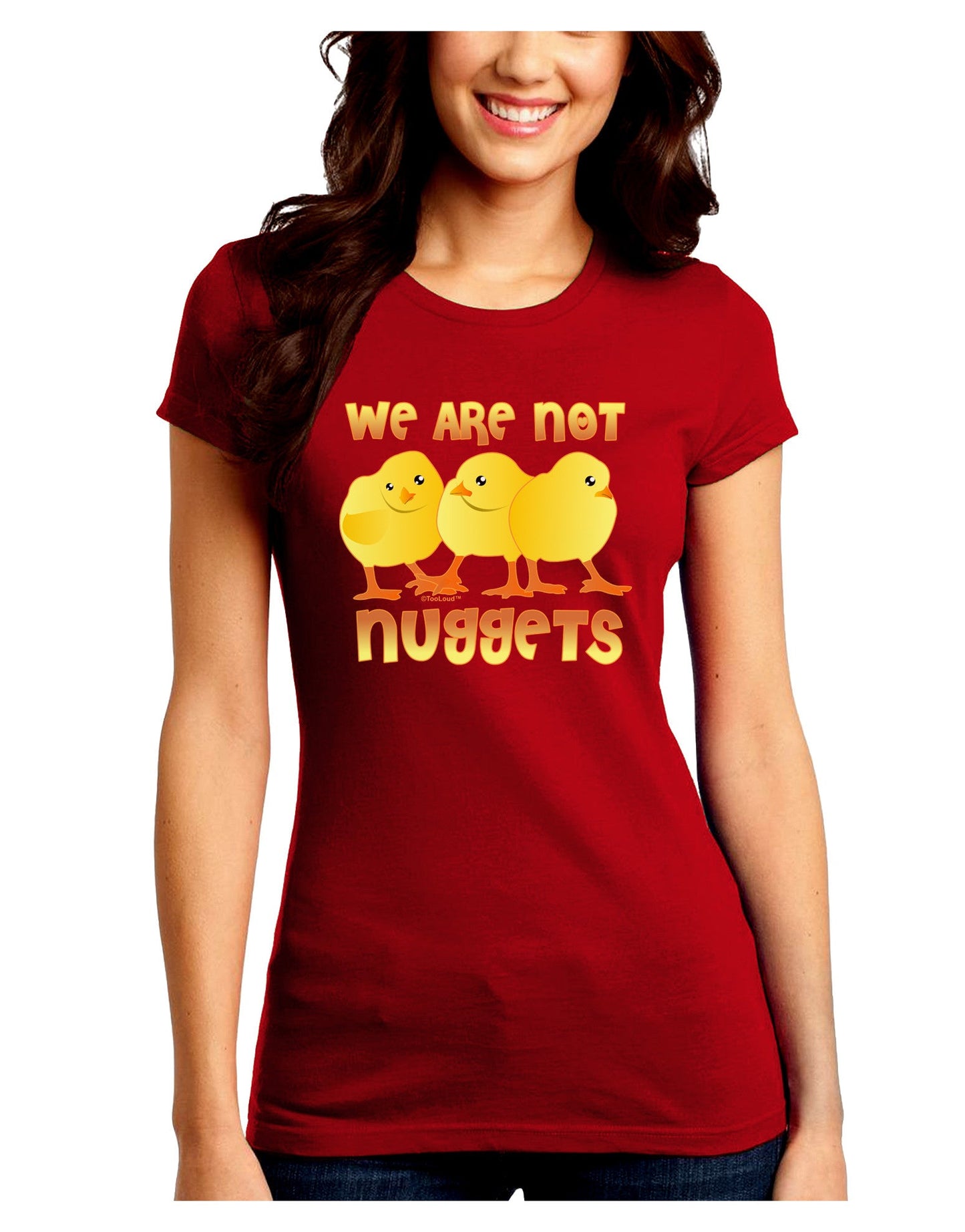 TooLoud We Are Not Nuggets Juniors Petite Crew Dark T-Shirt-T-Shirts Juniors Tops-TooLoud-Red-Juniors Fitted Small-Davson Sales