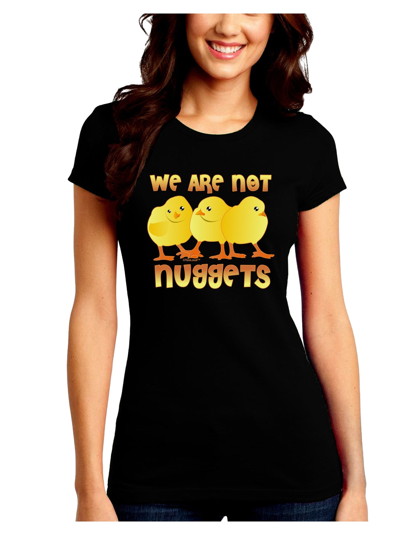 TooLoud We Are Not Nuggets Juniors Petite Crew Dark T-Shirt-T-Shirts Juniors Tops-TooLoud-Black-Juniors Fitted Small-Davson Sales