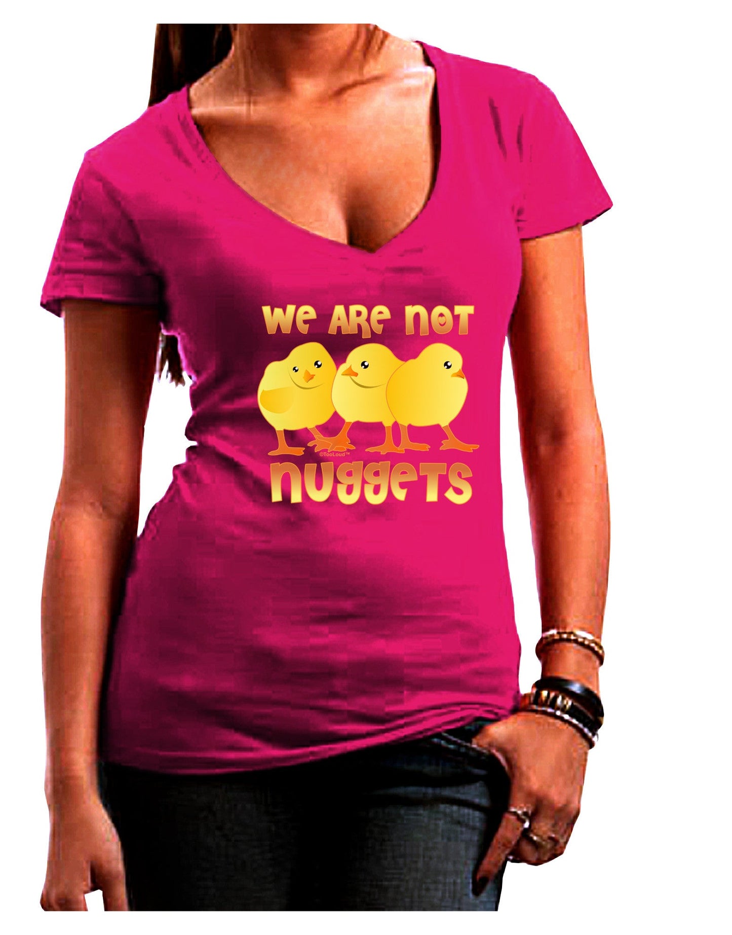 TooLoud We Are Not Nuggets Womens V-Neck Dark T-Shirt-Womens V-Neck T-Shirts-TooLoud-Hot-Pink-Juniors Fitted Small-Davson Sales