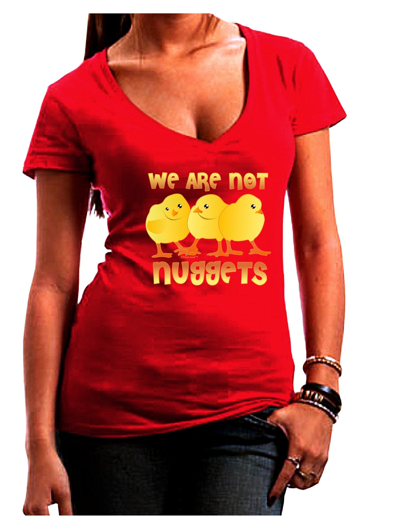 TooLoud We Are Not Nuggets Womens V-Neck Dark T-Shirt-Womens V-Neck T-Shirts-TooLoud-Red-Juniors Fitted Small-Davson Sales