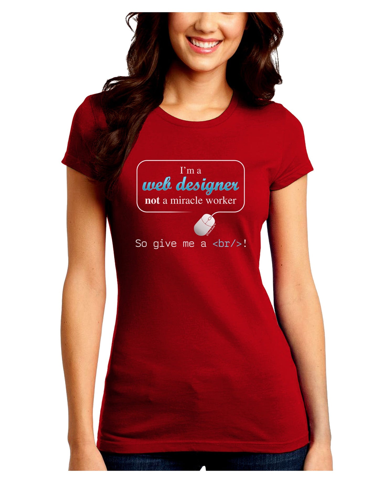 TooLoud Web Designer Not Miracle Worker Juniors Petite Crew Dark T-Shirt-T-Shirts Juniors Tops-TooLoud-Red-Juniors Fitted Small-Davson Sales