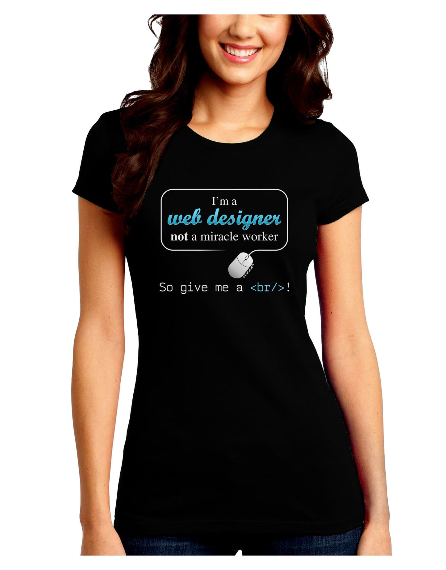 TooLoud Web Designer Not Miracle Worker Juniors Petite Crew Dark T-Shirt-T-Shirts Juniors Tops-TooLoud-Black-Juniors Fitted Small-Davson Sales