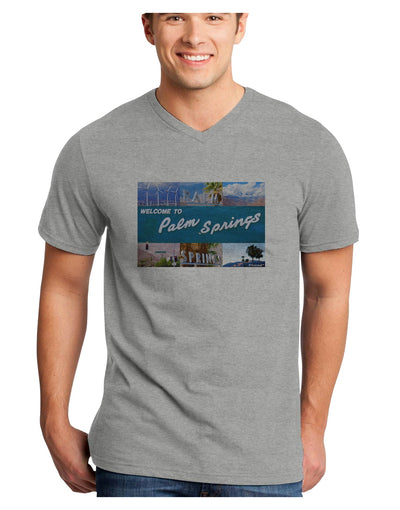 TooLoud Welcome to Palm Springs Collage Adult V-Neck T-shirt-Mens V-Neck T-Shirt-TooLoud-HeatherGray-Small-Davson Sales