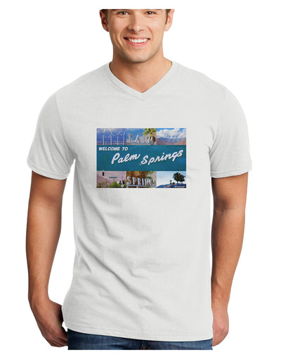 TooLoud Welcome to Palm Springs Collage Adult V-Neck T-shirt-Mens V-Neck T-Shirt-TooLoud-White-Small-Davson Sales